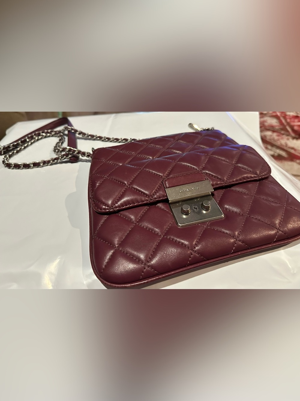 Quilted Leather Crossbody Bag - Burgundy Michael Kors L-8.5”XW-8.5” chain 47”